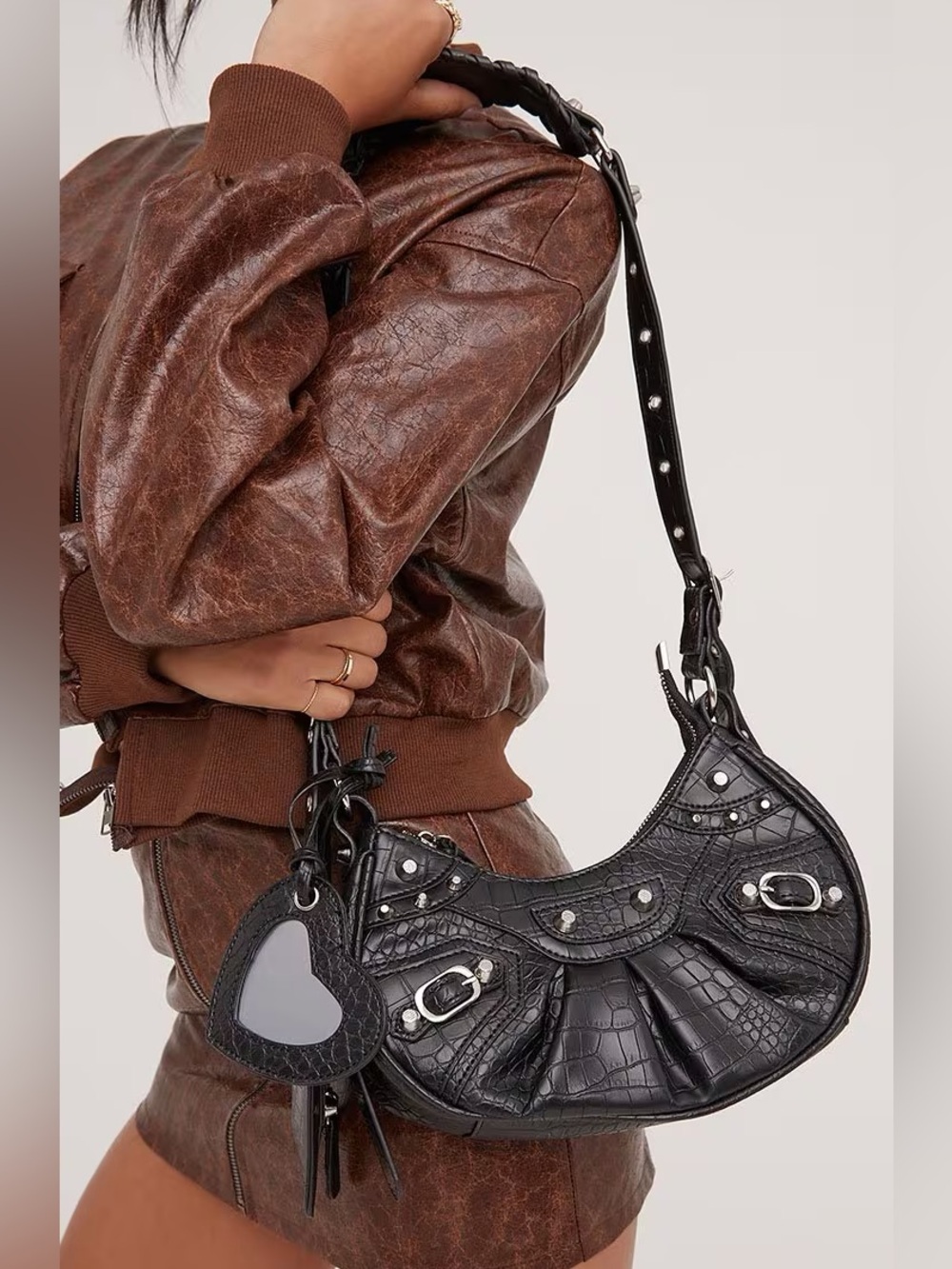 Black faux leather shoulder bag